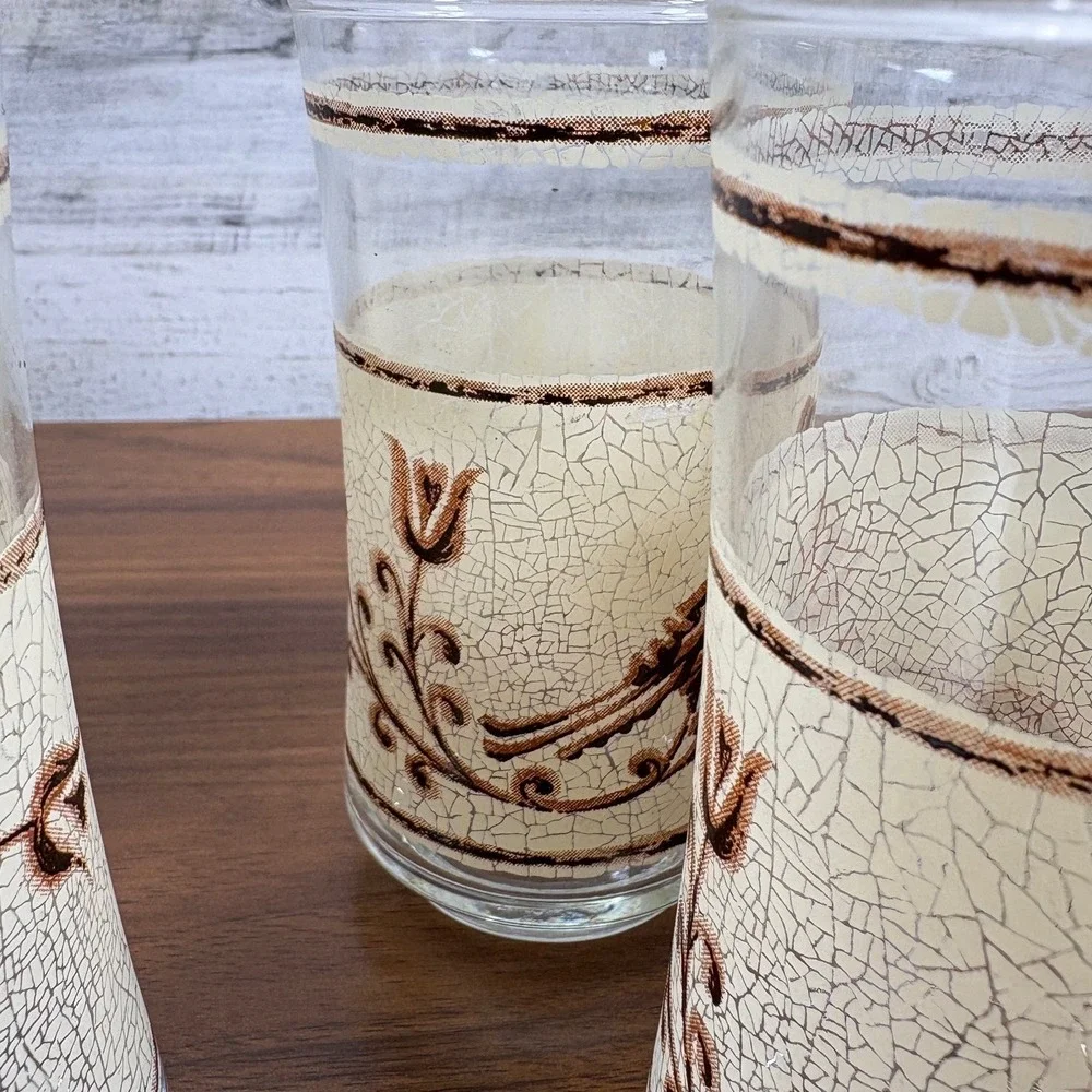 Libbey Partridge Crackle Tumbler Glasses‎ 1970 Bolero Glassware Set of 4